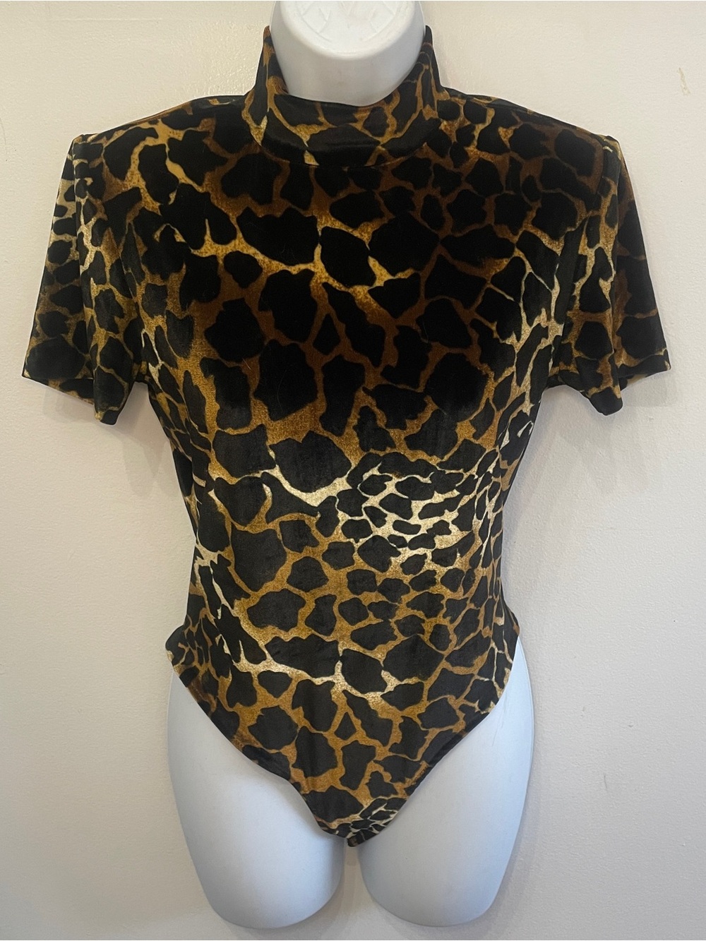 Y2K Cache Leopard Velvet Turtleneck Bodysuit Vintage